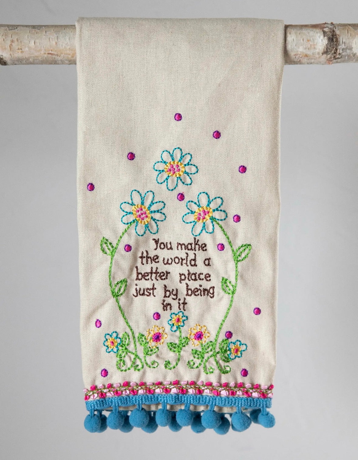 Hand embroidered linen towel