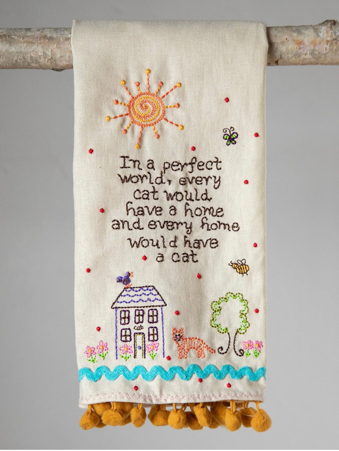 Hand embroidered linen towel
