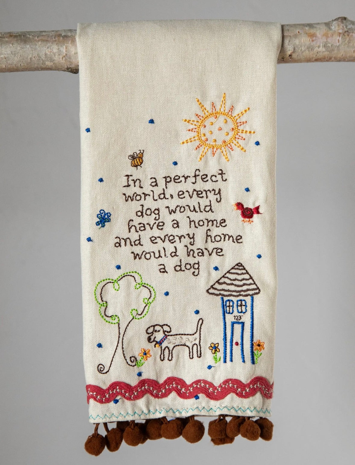 Hand embroidered linen towel