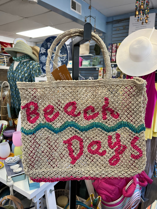 Jute Bag "Beach Days" Berry