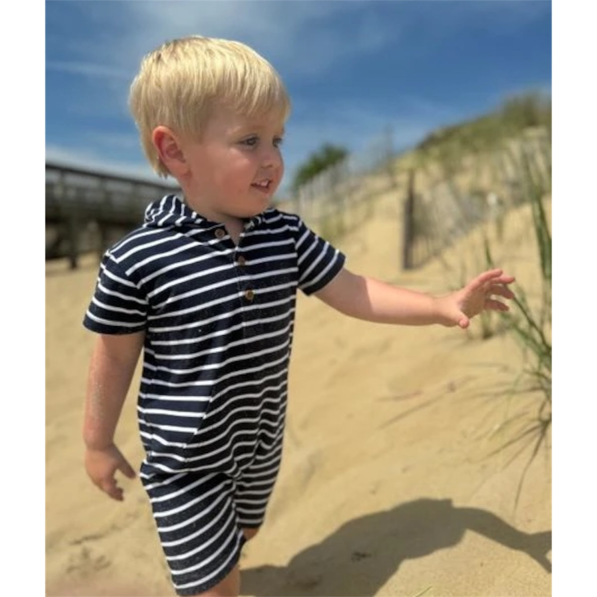 Charlie short sleeved striped romper with hood